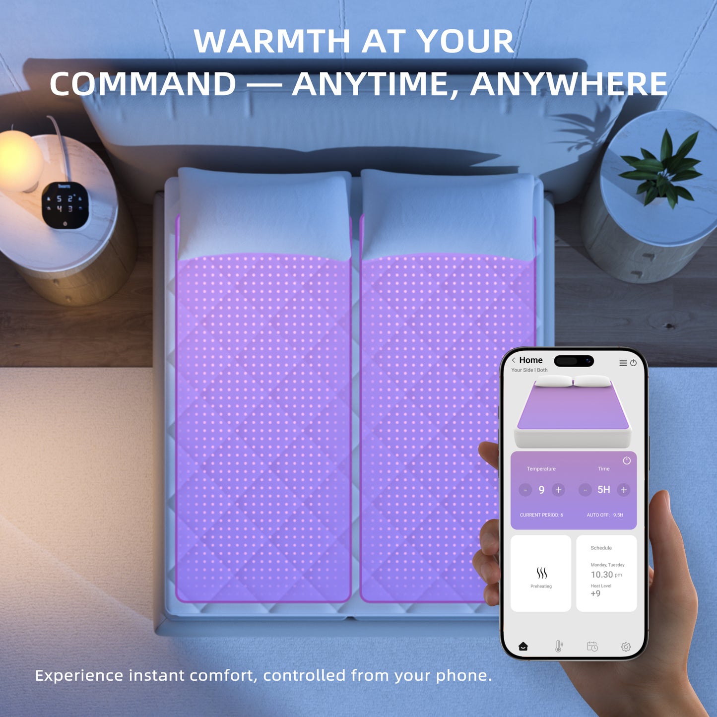 Protège-matelas chauffant Wi-Fi HeatSync - Chauffage double zone