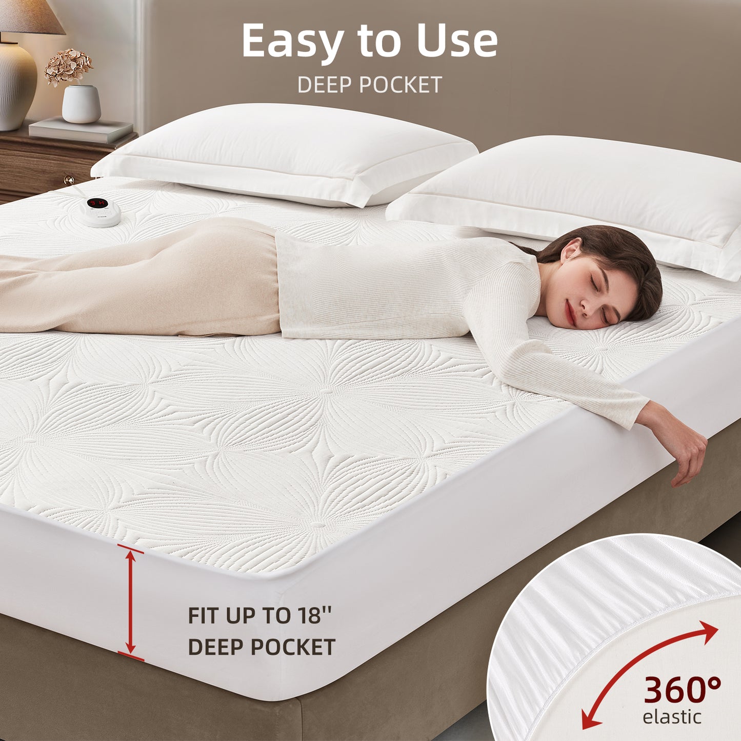 Bwarm Floral Matelasse Heated Mattress Pad