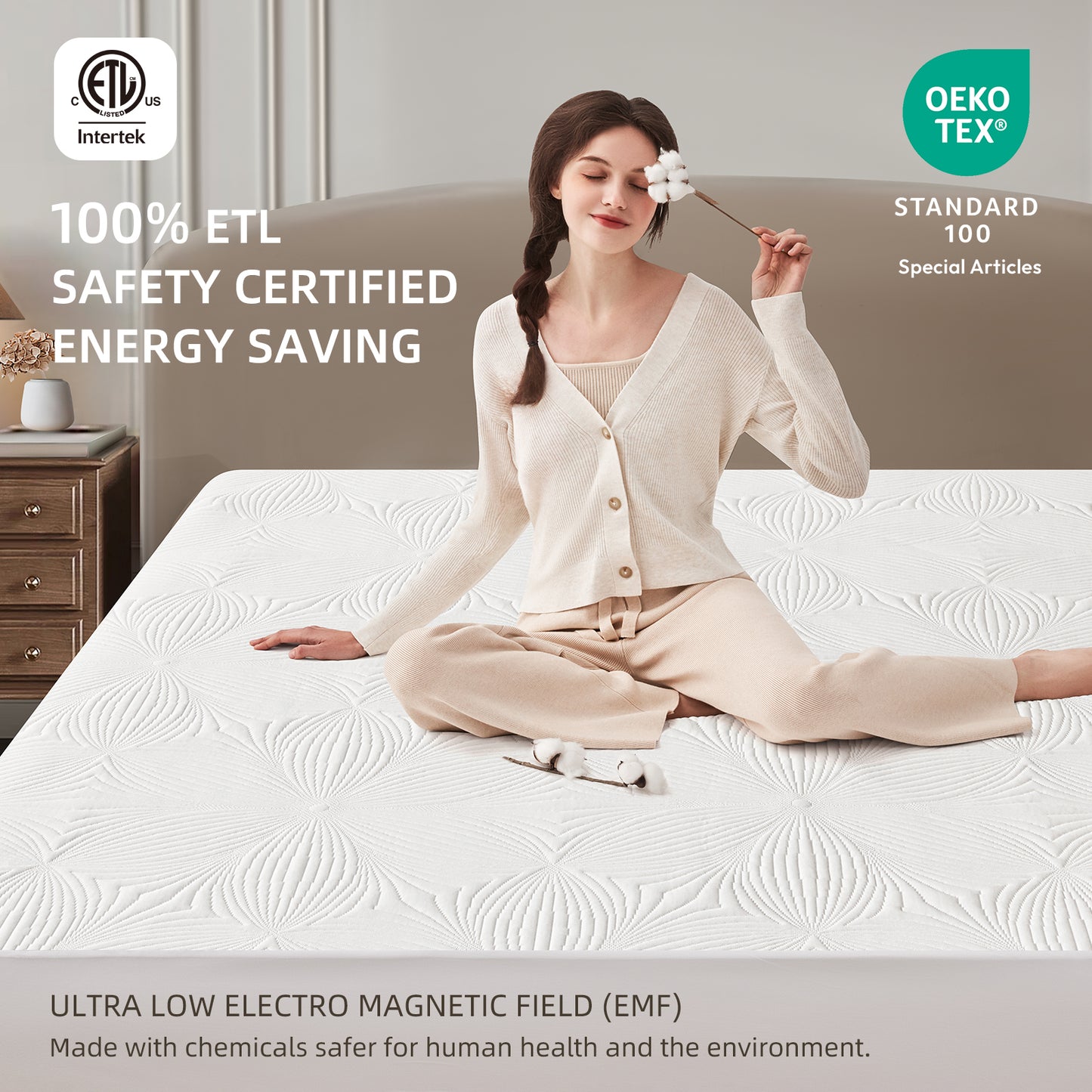 Bwarm Floral Matelasse Heated Mattress Pad