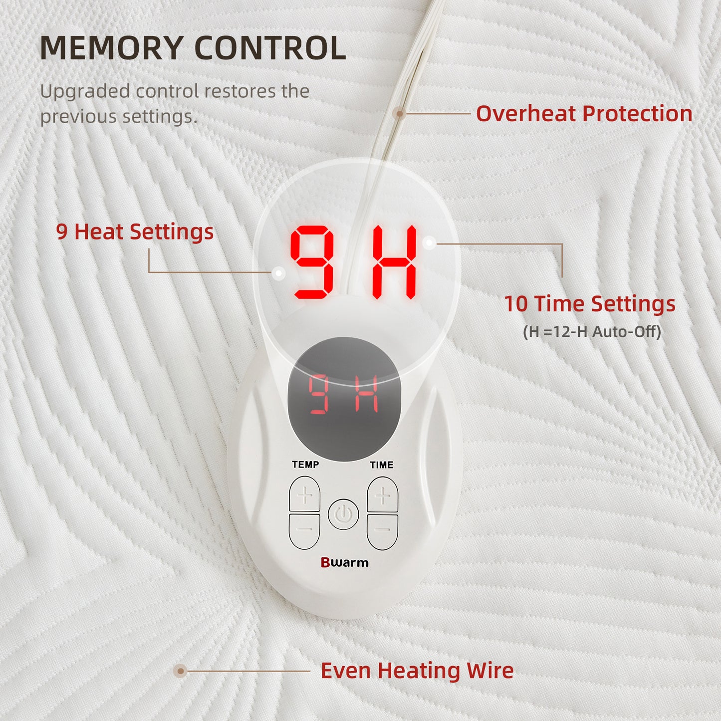 Bwarm Floral Matelasse Heated Mattress Pad
