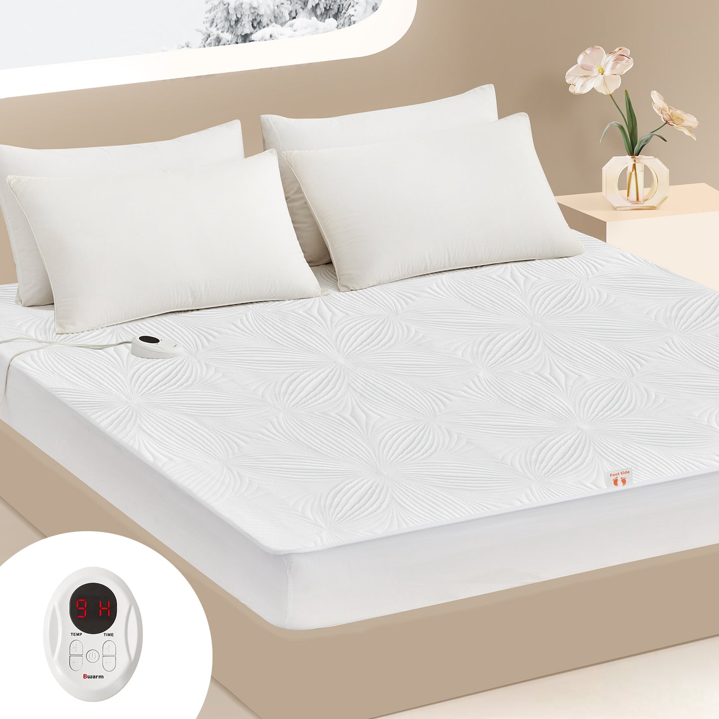 Air-Lock Balance Floral Matelassé Heated Mattress Pad