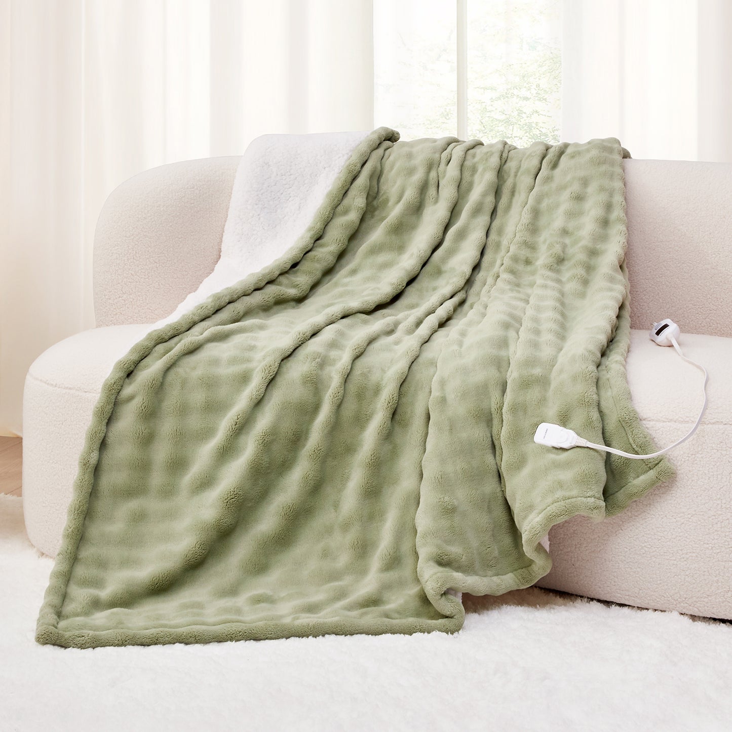 Luxe Bubble Heated Flannel Blanket