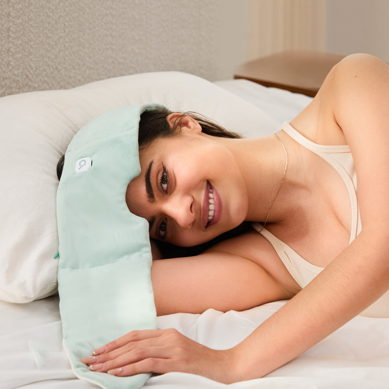 Bwarm heated weighted eye sleep mask made of soft cotton with gentle pressure for relaxing, soothing eye comfort.