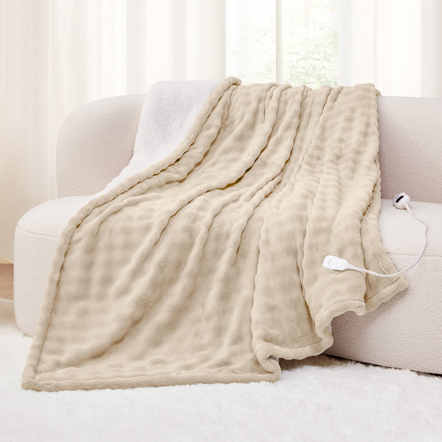 Luxe Bubble Heated Flannel Blanket