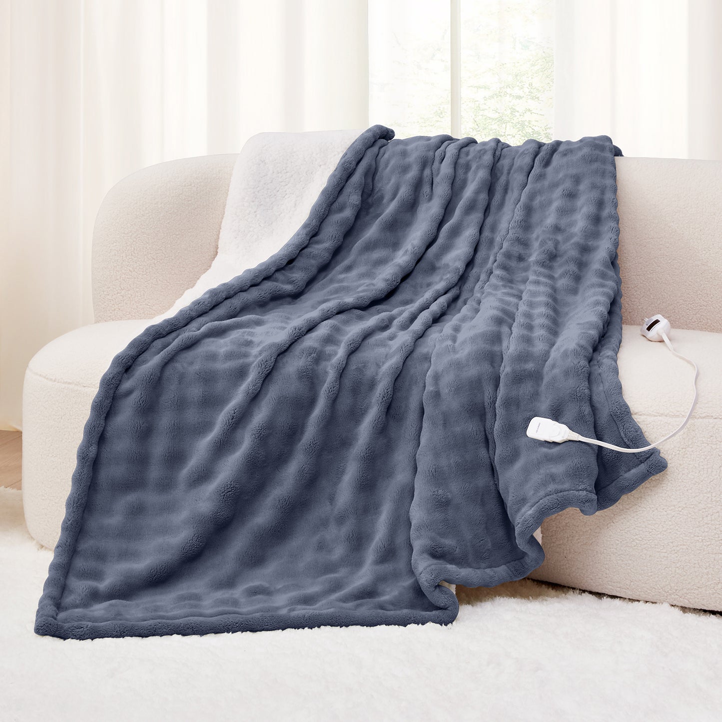 Luxe Bubble Heated Flannel Blanket