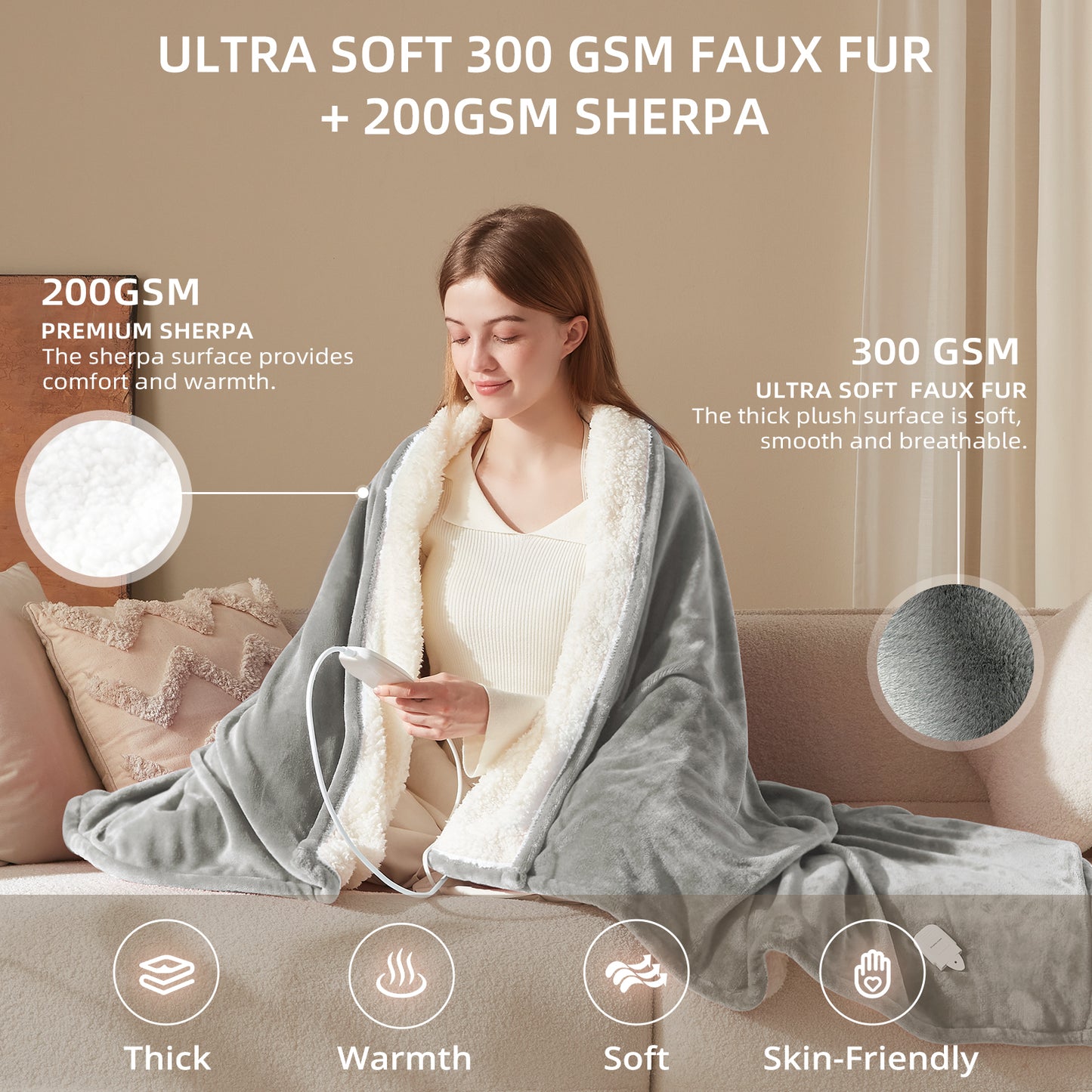 Luxe Faux Fur Softness Heated Blanket - 50" x 60"