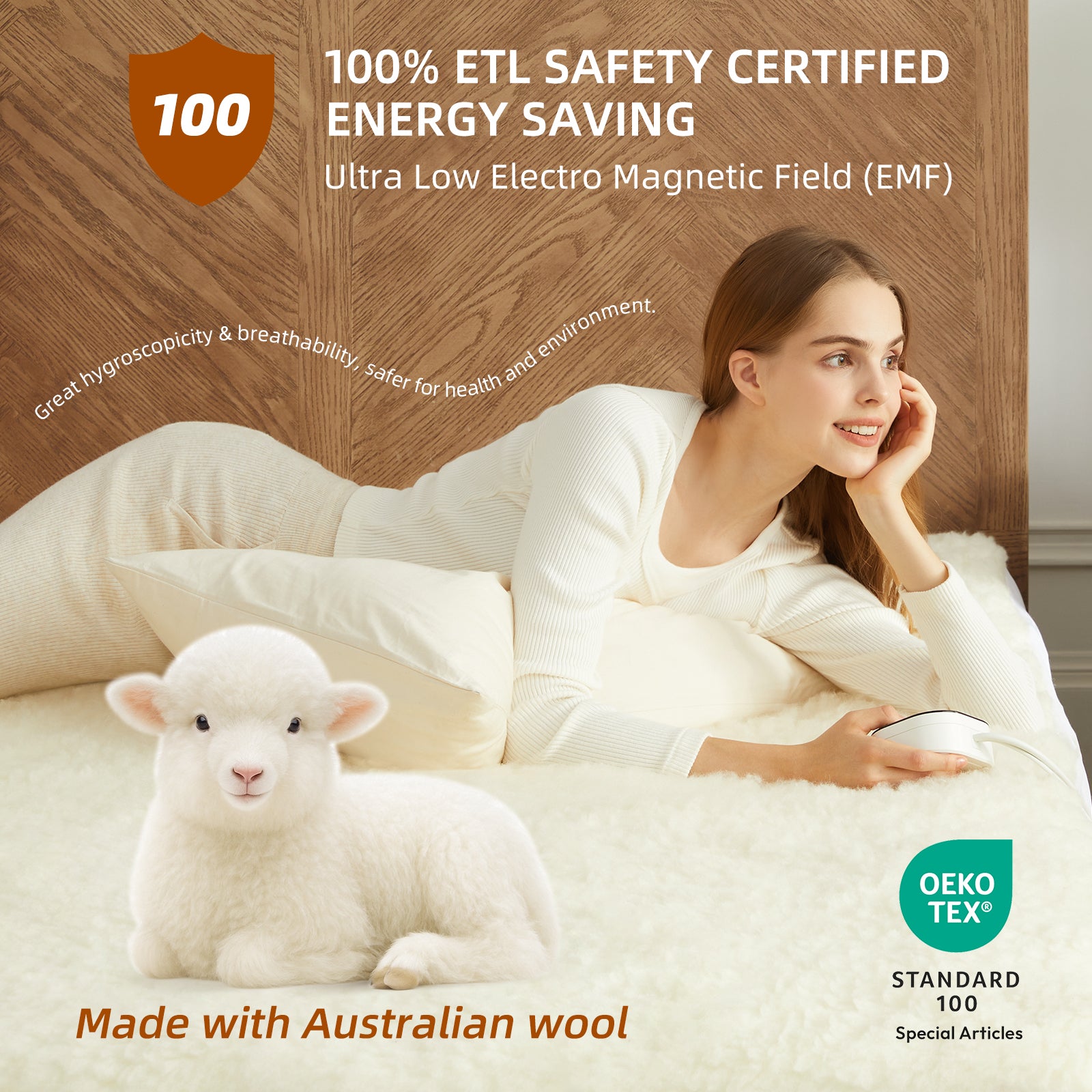 Organic Wool Multi-Zone Heated Mattress Pad