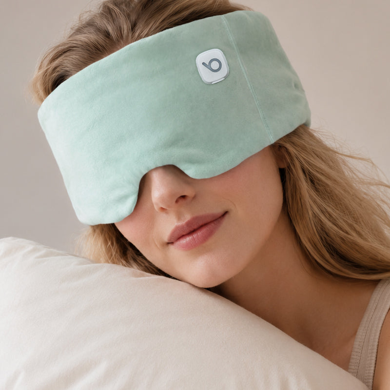 Bwarm heated weighted eye sleep mask made of soft cotton with gentle compression and soothing warmth for relaxing eye comfort.