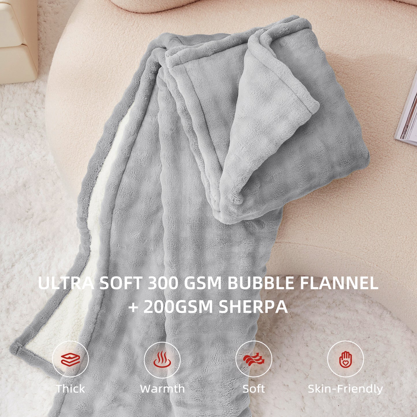 Luxe Bubble Heated Flannel Blanket