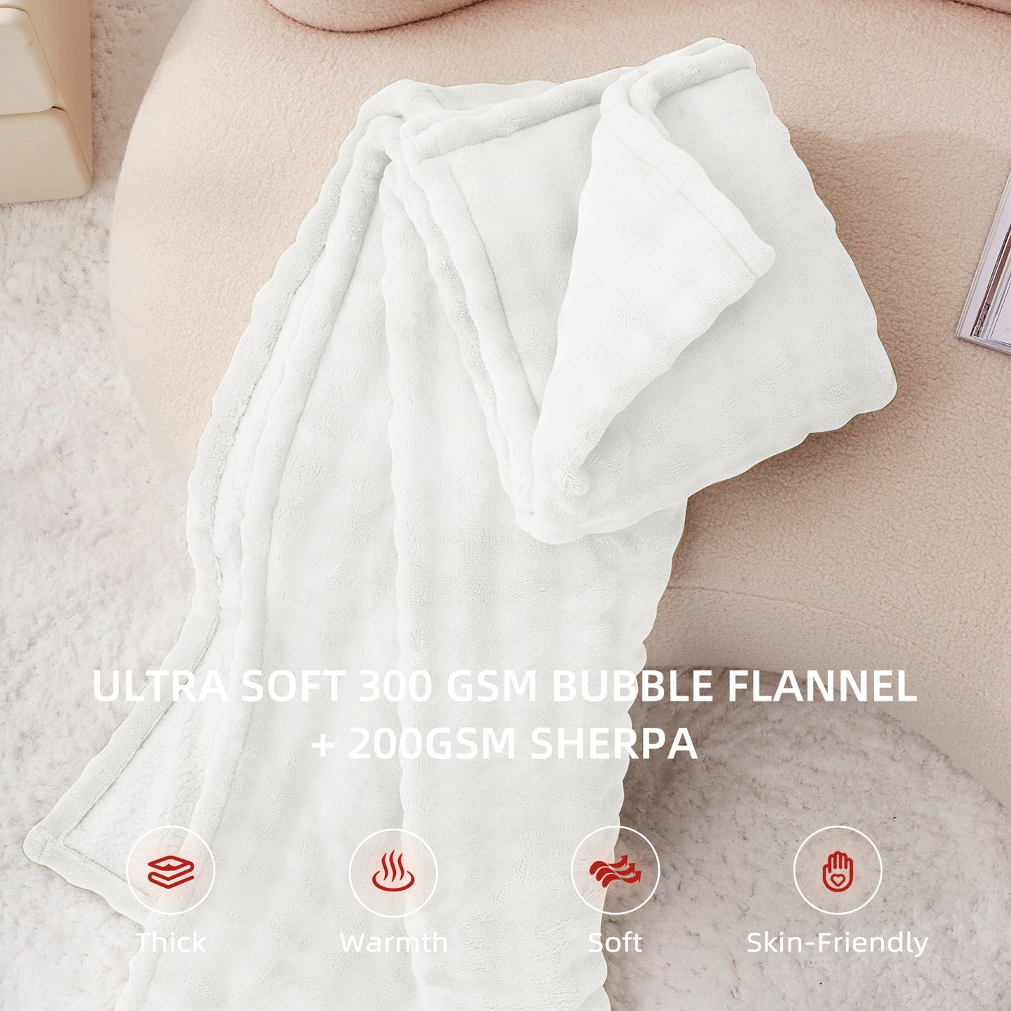 Luxe Bubble Heated Flannel Blanket
