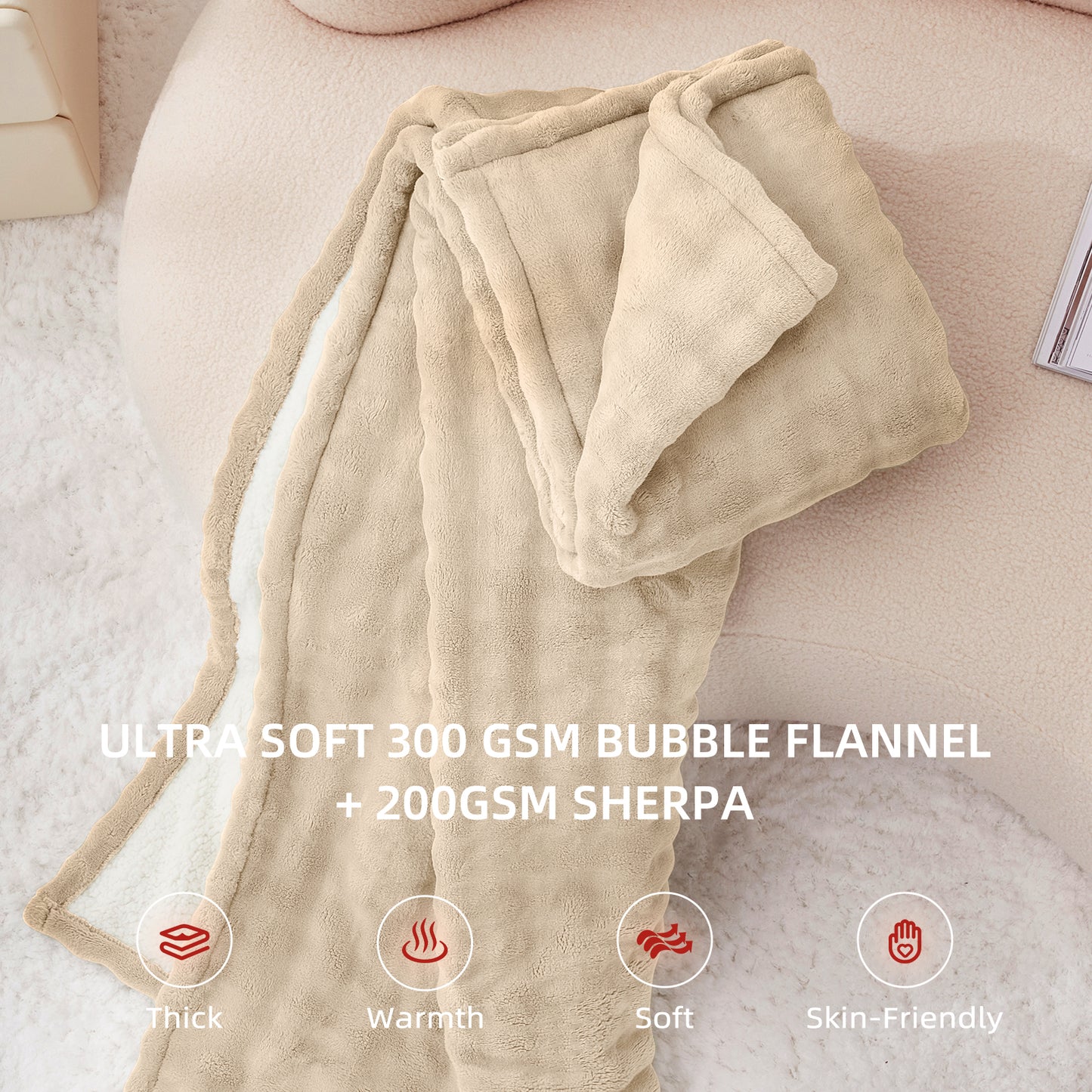 Luxe Bubble Heated Flannel Blanket