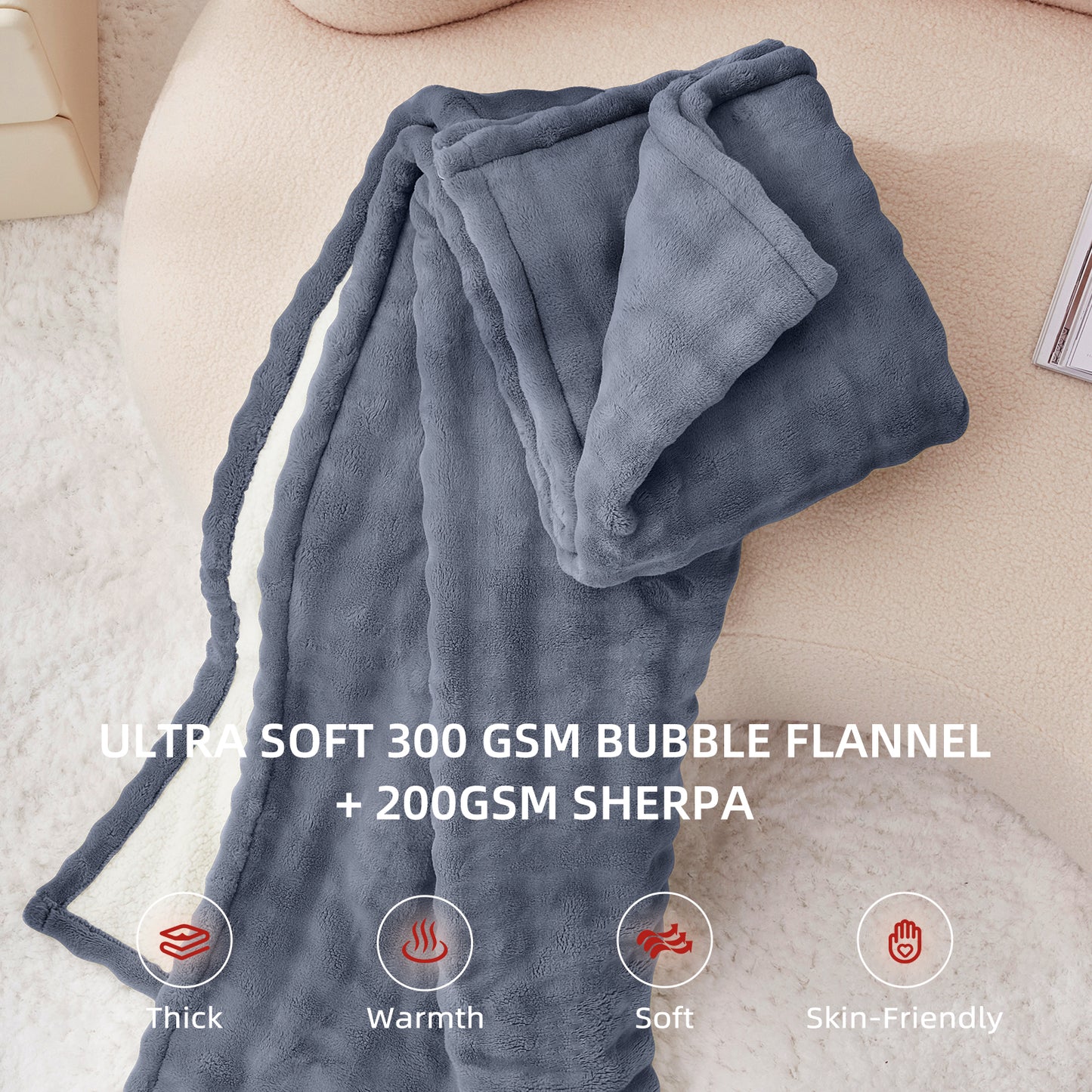 Luxe Bubble Heated Flannel Blanket